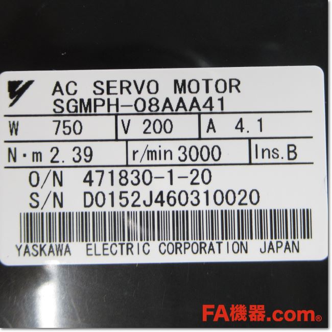 183-393 SGMPH-08AAA41 サーボモータ 0.75kW 200V (安川電機) – Thai