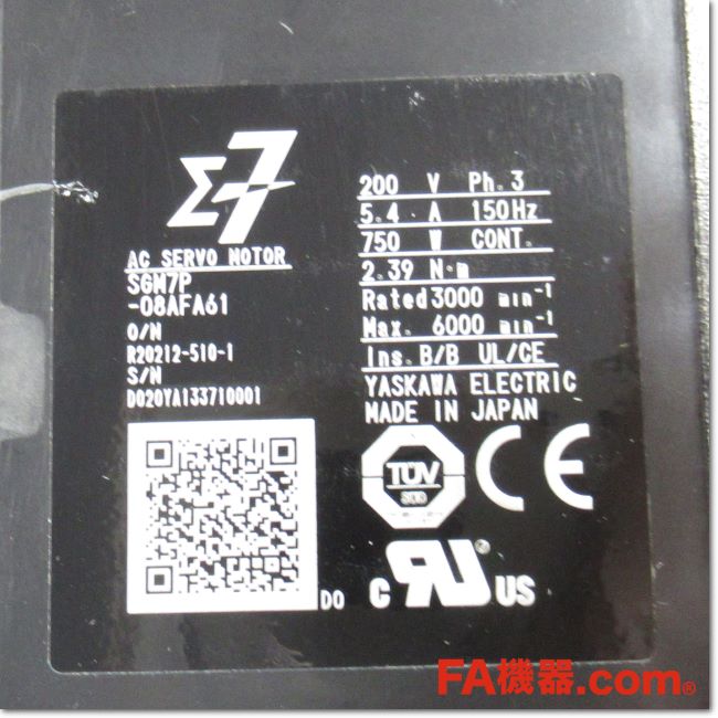 183-395 SGM7P-08AFA61 サーボモータ 0.75kW 200V (安川電機) – Thai
