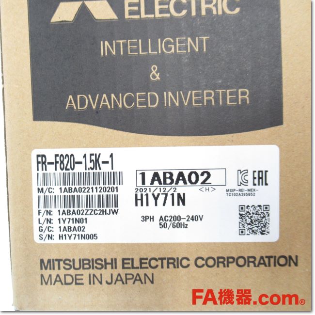 Japan (A)Unused,FR-F820-1.5K-1 ファン・ポンプ用インバータ 三相200V 