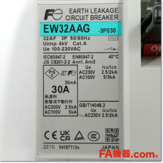 Japan (A)Unused,EW32AAG-3P030 漏電遮断器 3P 30A 30mA,อะไหล่