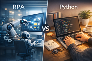 The difference between RPA and Python in business automation | With explanations of usage examples and advantages. 