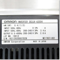 Japan (A)Unused,3G3JX-A2004  簡易型小型インバータ 三相 AC200V 0.4kW ,OMRON,OMRON