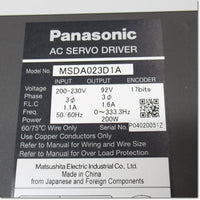 Japan (A)Unused,MSDA023D1A ACサーボアンプ 200W 三相200V ,Panasonic,Panasonic 