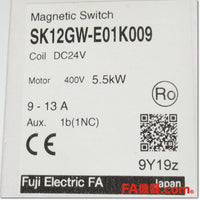 Japan (A)Unused,SK12GW-E01K009 DC24V 9-13A 1b 電磁接触器,Irreversible Type Electromagnetic Switch,Fuji