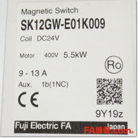 Japan (A)Unused,SK12GW-E01K009 DC24V 9-13A 1b 電磁接触器,Irreversible Type Electromagnetic Switch,Fuji 